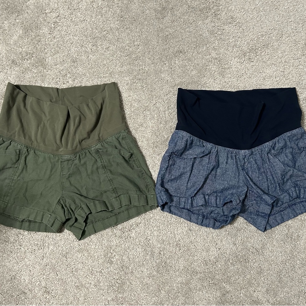 Old Navy Women's Maternity Shorts - Set of Olive and Denim Blue